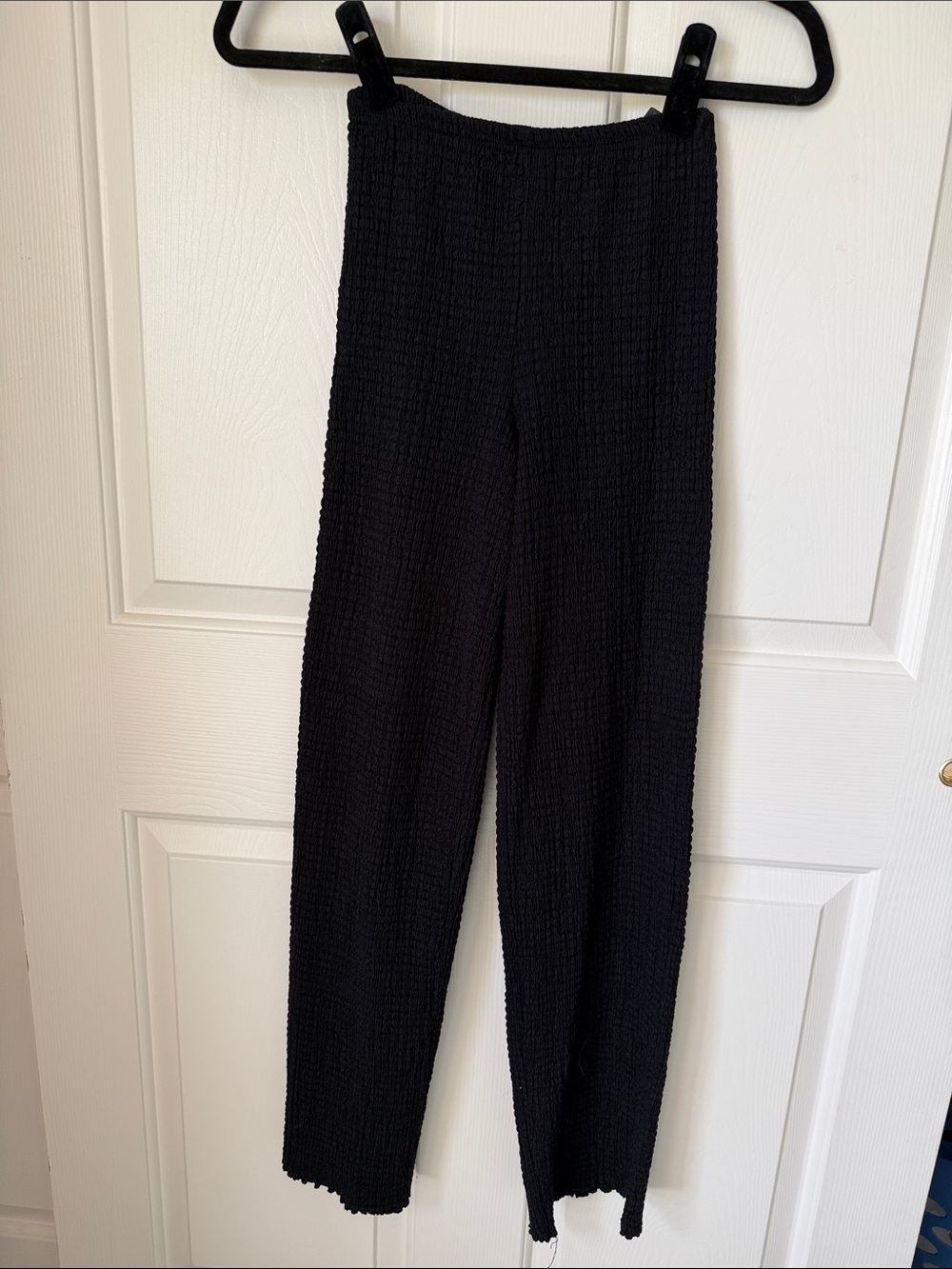 Divided Black Textured Straight-Leg Pull-On Pants